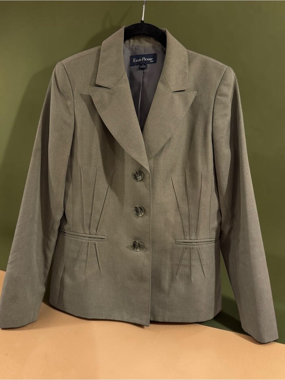 Evan Picone Suit Blazer Sz 8 Sage Green Peaked Lapel Tailored Office Jacket